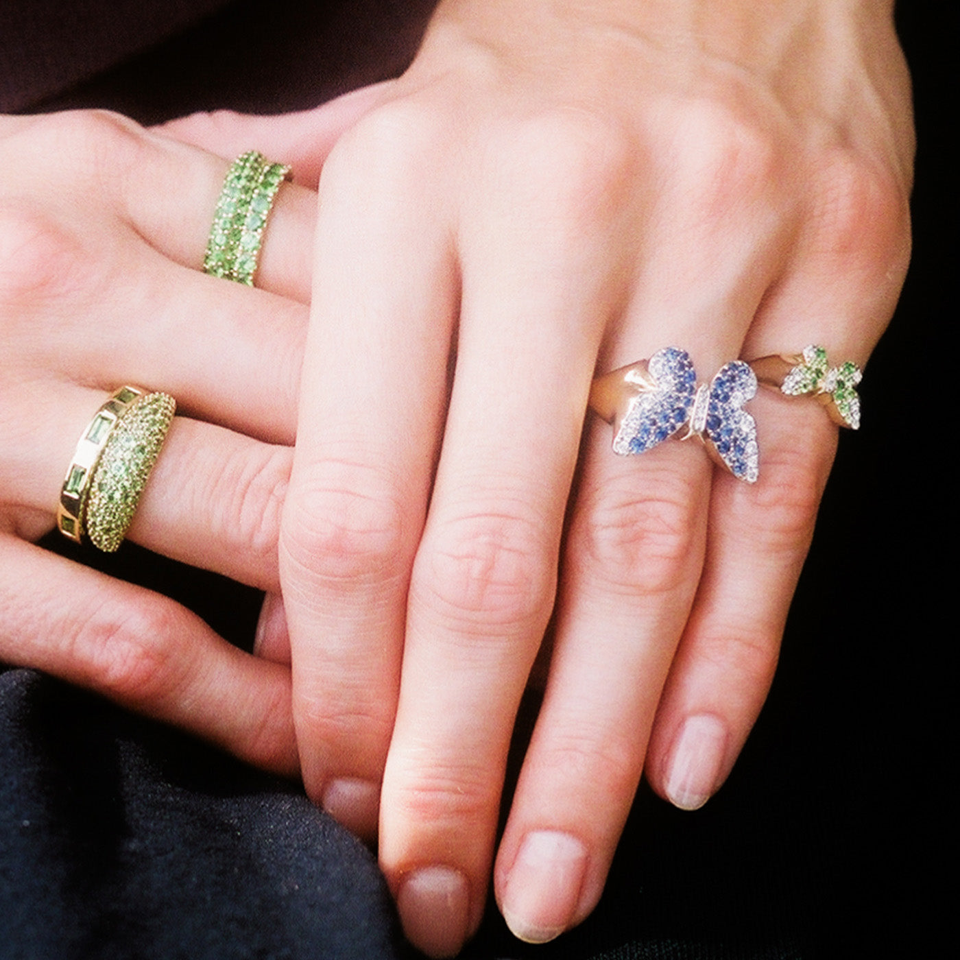 Blue and Diamond Ombré Butterfly Signet Ring